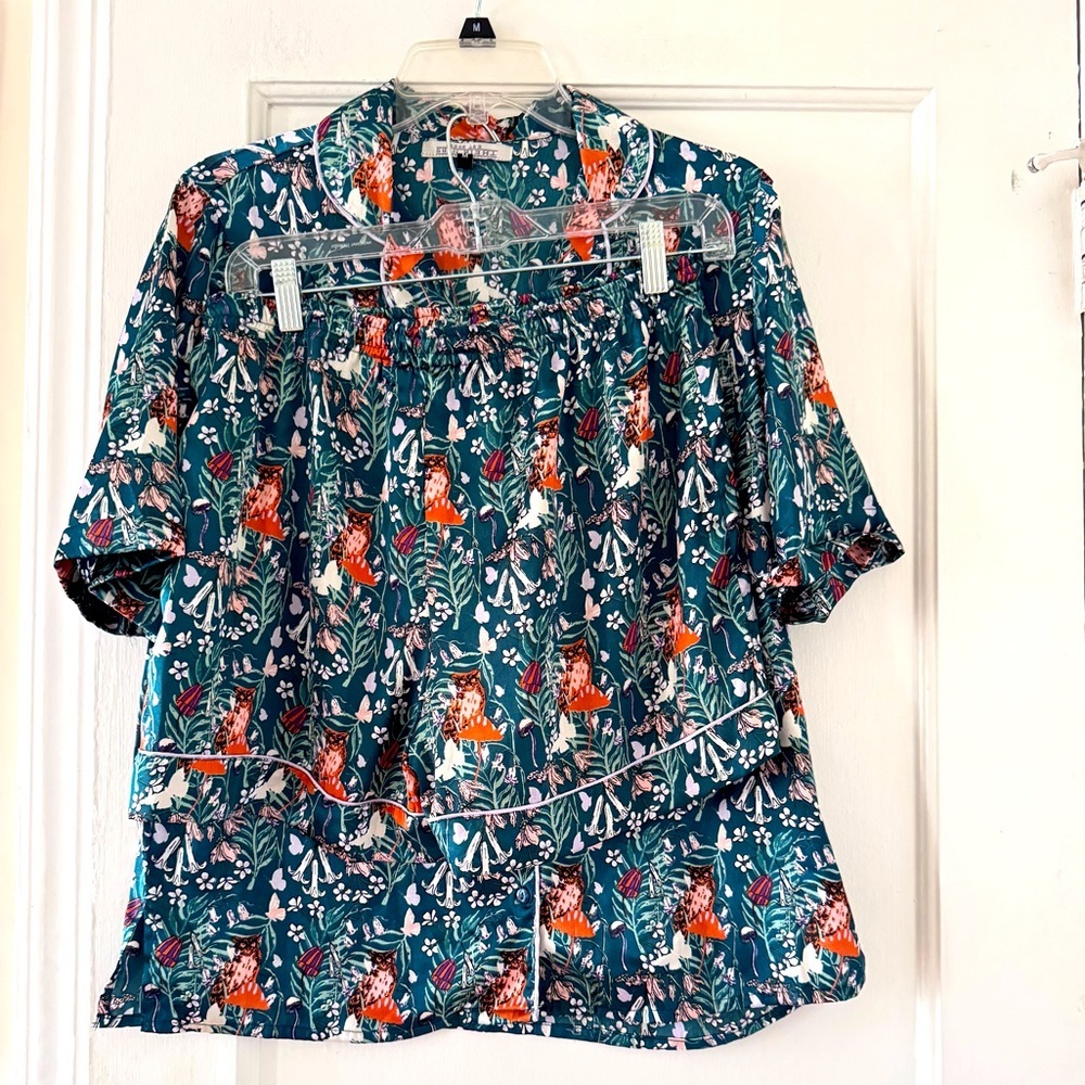 Their Nibs Owls Notch Satin Pajama Set